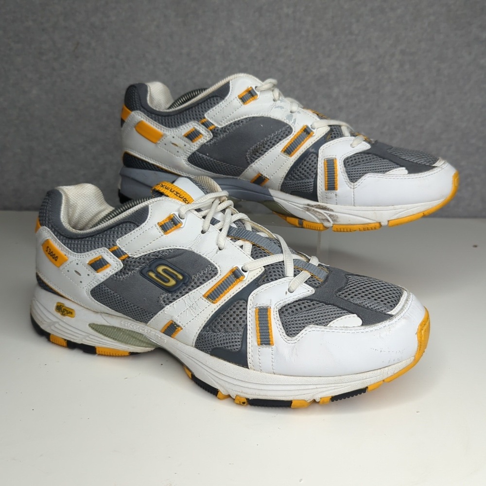 Skechers Sport Mens White Gray‎ Yellow Sneakers Walking Shoes Sz 12 53000